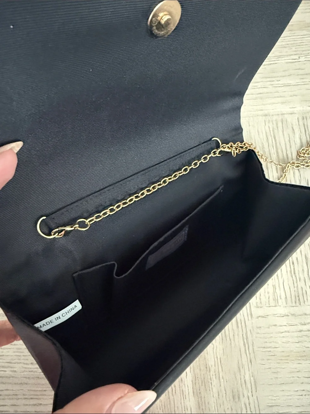 Black Crystal Embellished Evening Clutch with Gold Accent
